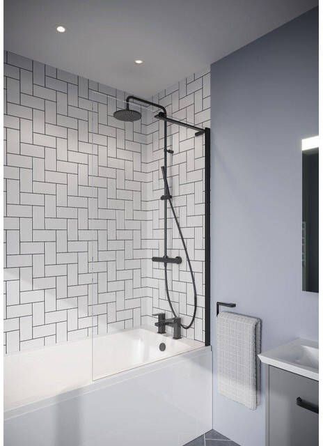 Crosswater Clear 6 Fixed Badwand 90x150cm links rechts Matt Black CABSBC0900