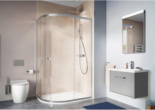 Crosswater Clear 6 kwartronde douchecabine met 1 schuifdeur 100x80x195cm 6mm helder veiligheidsglas zilver CAQSSC10X8