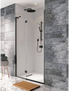 Crosswater Design New draaideur met vast paneel 120x195cm zwart mat profiel helder glas PRDBC1200