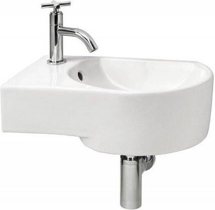 Differnz Fonteinset Appollo Rond Hoek Links 41.5x27x14cm Keramiek Wit Chroom Toiletkraan Sifon Plug