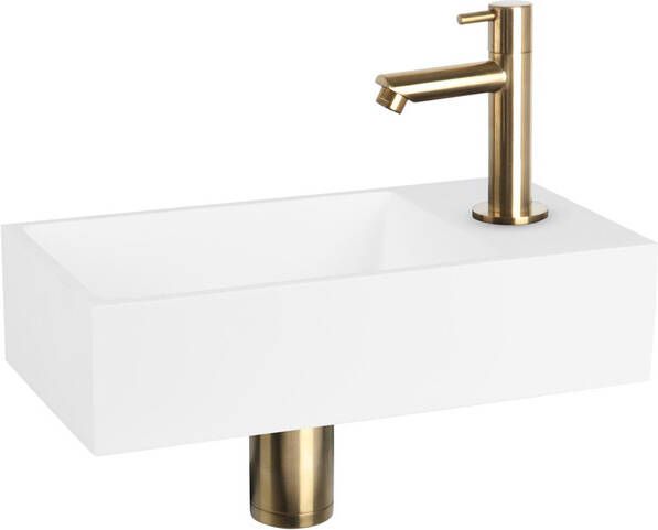 Differnz Solid fonteinset 36x18.5x9cm Rechthoek 1 kraangat recht matte gouden kraan Solid surface Wit 38.402.39