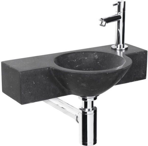 Differnz Teti fonteinset bombai black natuursteen kraan recht chroom 40 x 23 x 8 cm zwart