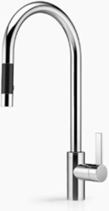 Dornbracht Tara Ultra 1 gats keukenkraan met uittrekbare hoge ronde uitloop met handdouche 360° draaibaar sprong 24cm platina mat 3387087506