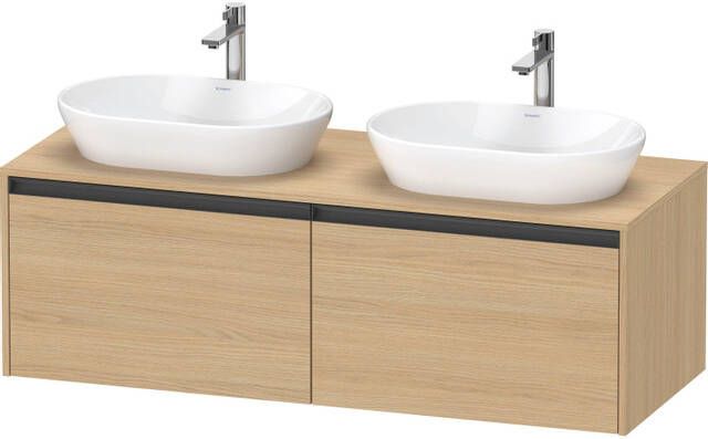 Duravit Ketho 2 wastafelonderbouwkast incl. consoleplaat met 2 laden voor dubbele waskommen 140x55x45.9cm met handgrepen antraciet natuur eiken mat K24888B30300000