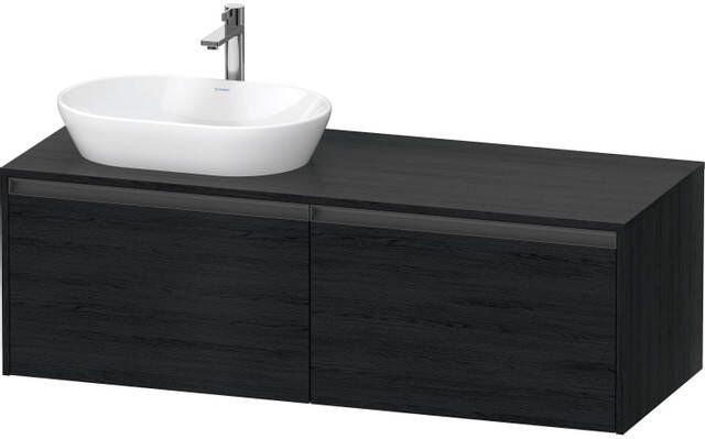 Duravit Ketho 2 wastafelonderbouwkast incl. consoleplaat met 2 laden voor waskom links 140x55x45.9cm met handgrepen antraciet eiken zwart mat K24888L16160000