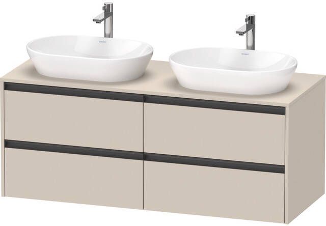 Duravit Ketho 2 wastafelonderbouwkast incl. consoleplaat met 4 laden voor dubbele waskommen 140x55x56.8cm met handgrepen antraciet taupe supermat K24898B83830000