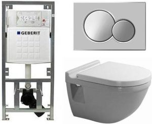 Duravit Philippe Starck 3 toiletset vlakspoel inbouwreservoir set bedieningsplaat mat chroom 0314994 0314757 0701131 0700520