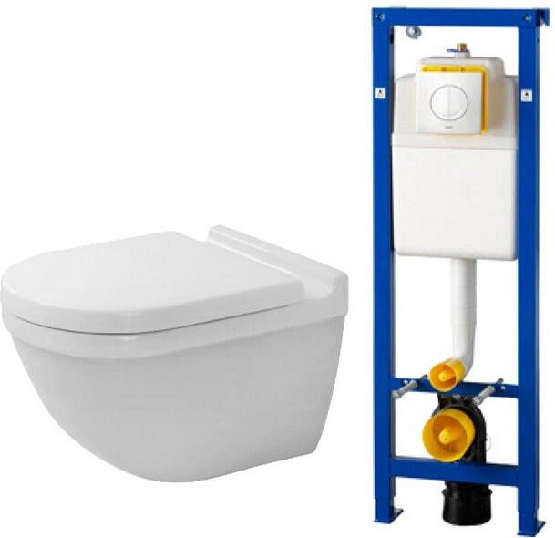 Duravit Starck 3 toiletset met inbouwreservoir wisa toiletzitting met softclose en argos bedieningsplaat wit 0290272 0704406 ga69956