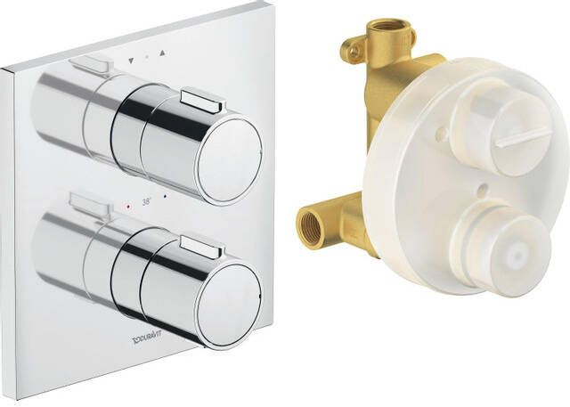 Duravit Thermostatarmaturen Afbouwdeel inbouw bad douchekraan thermostatisch vierkant 17x17cm glans chroom TH4200007010