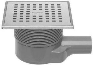 Easy Drain Aqua Plus Quattro vloerput met RVS afwerkdeel met RVS rooster en zijuitlaat 15x15cm inbouwdiepte 68 104mm waterslot 50 tot 25mm AQUA+15X15MSI6