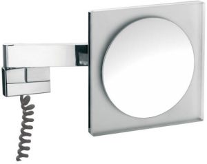 Emco scheerspiegel vierkant m. ronde spiegel Ø18cm m. LED verlichting m. snoer 22x22cm (factor 3) wandmodel 2-armig chroom