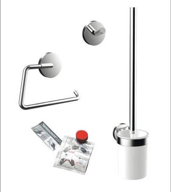 Emco Round Toiletaccessoireset toiletborstelhouder open toiletrolhouder zonder klep handdoekhaken 2 stuks enkel chroom 439800100