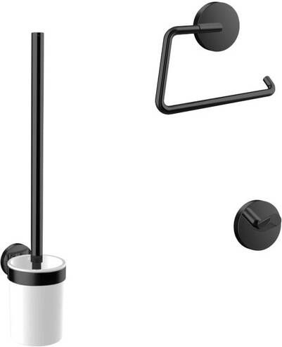 Emco Round Toiletaccessoireset toiletborstelhouder open toiletrolhouder zonder klep handdoekhaken 2 stuks enkel zwart 439813300