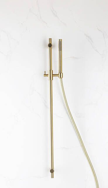 Fortifura Calvi glijstangset 90cm met staafhanddouche en gladde doucheslang PVD Geborsteld Messing PVD (Goud) SW767490 SW728176 SW720570