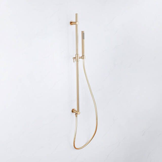 Fortifura Calvi Glijstangset geïntegreerde wandaansluitbocht doucheslang metaal- staaf handdouche Geborsteld Messing PVD (Goud) SW1111531 SW706208 SW720570