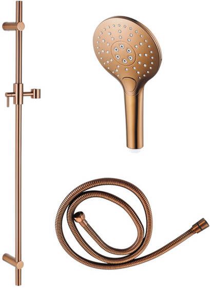 Fortifura Calvi glijstangset met ronde handdouche metalen doucheslang geborsteld koper SW970053 SW970047 SW970048