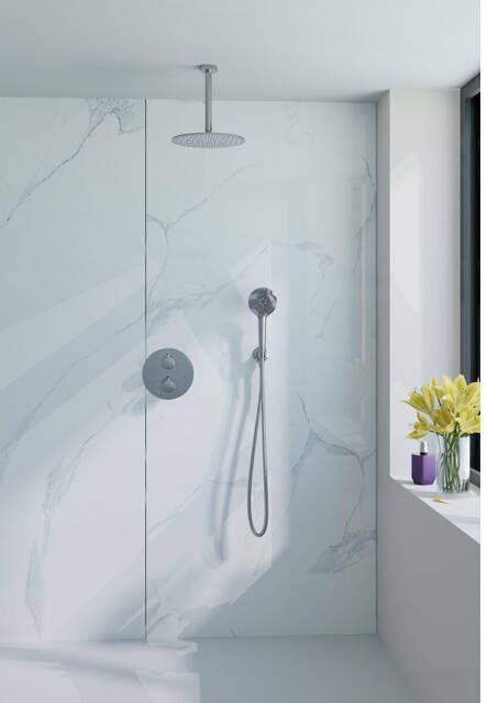 Fortifura Calvi Inbouw Regendoucheset rond thermostatisch plafondarm 25cm hoofddouche ronde handdouche gladde slang chroom SW377830 SW496814 SW542643 SW706209 SW720552 SW721