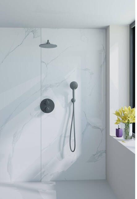 Fortifura Calvi Inbouw Regendoucheset rond thermostatisch wandarm 25cm hoofddouche ronde handdouche gladde slang Geborsteld Gunmetal PVD SW721165 SW720556 SW720563 SW766536 SW721170 SW799