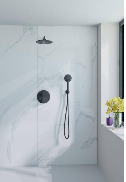 Fortifura Calvi Inbouw Regendoucheset rond thermostatisch wandarm 25cm hoofddouche ronde handdouche gladde slang mat zwart SW706210 SW720553 SW720560 SW542644 SW721167 SW496