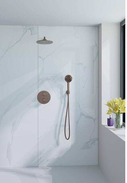 Fortifura Calvi Inbouw Regendoucheset rond thermostatisch wandarm 25cm hoofddouche ronde handdouche gladde slang Geborsteld koper PVD (Koper) SW799407 SW970041 SW970043 SW970045 SW970047 SW970