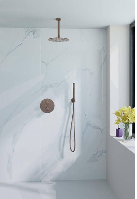 Fortifura Calvi inbouw Regendoucheset rond thermostatisch wandarm 25cm hoofddouche staaf handdouche Geborsteld koper PVD (Koper) SW970038 SW970041 SW970043 SW970045 SW970046 SW970