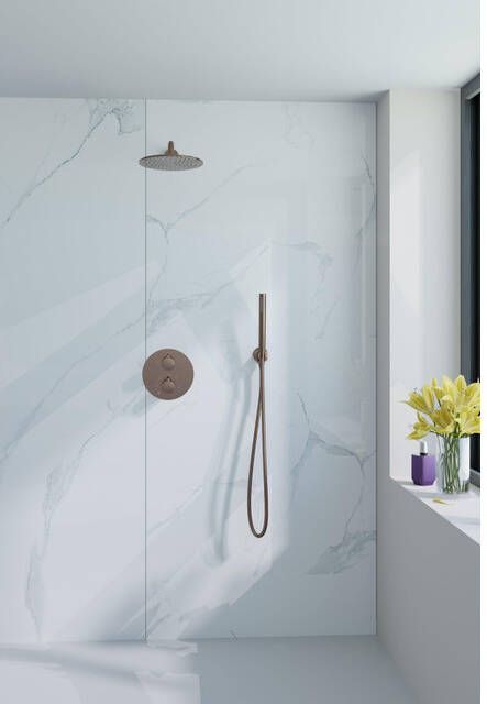 Fortifura Calvi inbouw Regendoucheset rond thermostatisch wandarm 25cm hoofddouche staaf handdouche gladde slang Geborsteld koper PVD (Koper) SW799407 SW970041 SW970043 SW970045 SW970046 SW115