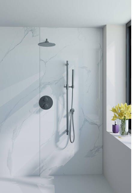 Fortifura Calvi Inbouw Regendoucheset rond thermostatisch wandarm glijstang 25cm hoofddouche staaf handdouche gladde doucheslang Geborsteld Gunmetal PVD SW720563 SW720556 SW1159495 SW721165 SW767491 SW11