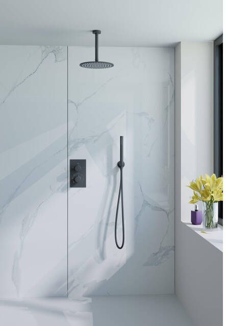Fortifura Calvi Inbouw Regendoucheset thermostatisch plafondarm 25cm hoofddouche staaf handdouche metalen doucheslang geborsteld Gunmetal PVD SW720556 SW720558 SW706207 SW721170 SW766536 SW766