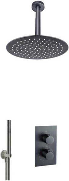 Fortifura Calvi Inbouw Regendoucheset thermostatisch plafondarm 30cm hoofddouche staaf handdouche gladde doucheslang geborsteld Gunmetal PVD SW1139123 SW720558 SW721165 SW721170 SW766536 SW76