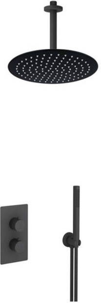 Fortifura Calvi Inbouw Regendoucheset thermostatisch plafondarm 30cm hoofddouche staaf handdouche metalen doucheslang mat zwart SW721167 SW377853 SW1139120 SW542644 SW706203 SW49