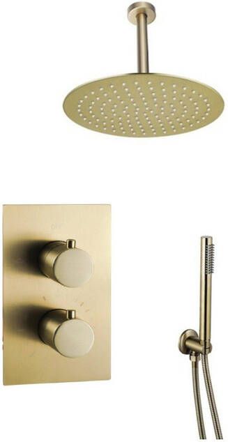 Fortifura Calvi Inbouw Regendoucheset thermostatisch plafondarm 30cm hoofddouche staaf handdouche metalen doucheslang geborsteld Messing PVD (Goud) SW706206 SW1139122 SW720557 SW720569 SW720570 SW11