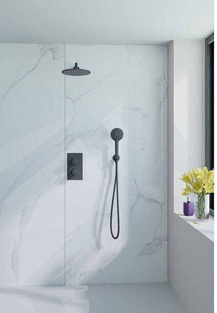 Fortifura Calvi Inbouw Regendoucheset thermostatisch wandarm 25cm hoofddouche ronde handdouche gladde doucheslang mat zwart SW706210 SW720553 SW720560 SW542644 SW721167