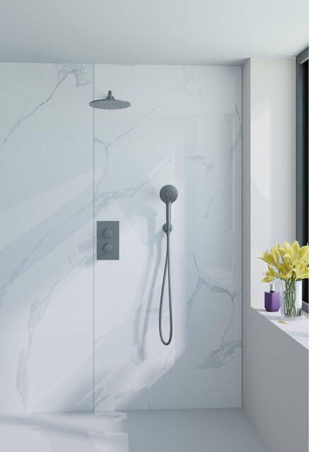 Fortifura Calvi Inbouw Regendoucheset thermostatisch wandarm 25cm hoofddouche ronde handdouche gladde doucheslang Geborsteld Gunmetal PVD SW721165 SW720556 SW720563 SW766536 SW721170 SW799