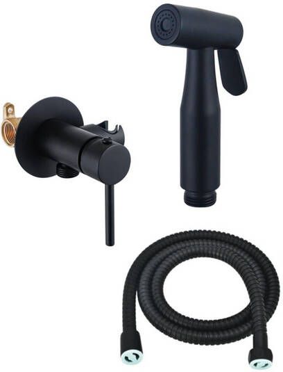 Fortifura Calvi Mengkraan Bidetset handdouchehouder -100cm doucheslang bidet handdouche mat zwart SW1236929 SW1212628 SW970016