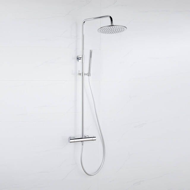 Fortifura Calvi Regendoucheset thermostatisch 25cm hoofddouche gladde slang staaf handdouche chroom SW1159497 SW706209