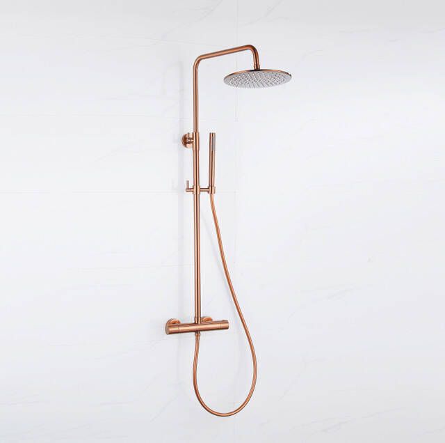 Fortifura Calvi Regendoucheset thermostatisch 25cm hoofddouche gladde slang staaf handdouche Geborsteld koper PVD (Koper) SW1159502 SW799407