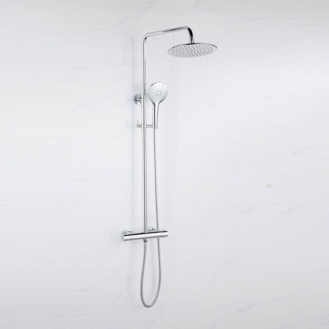 Fortifura Calvi Regendoucheset thermostatisch 25cm hoofddouche metalen slang ronde handdouche chroom SW1159497 SW496814