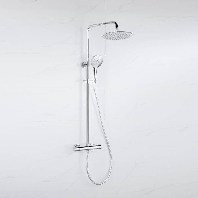 Fortifura Calvi Regendoucheset thermostatisch 30cm hoofddouche gladde slang ronde handdouche chroom SW1159497 SW1139119 SW496814 SW706209