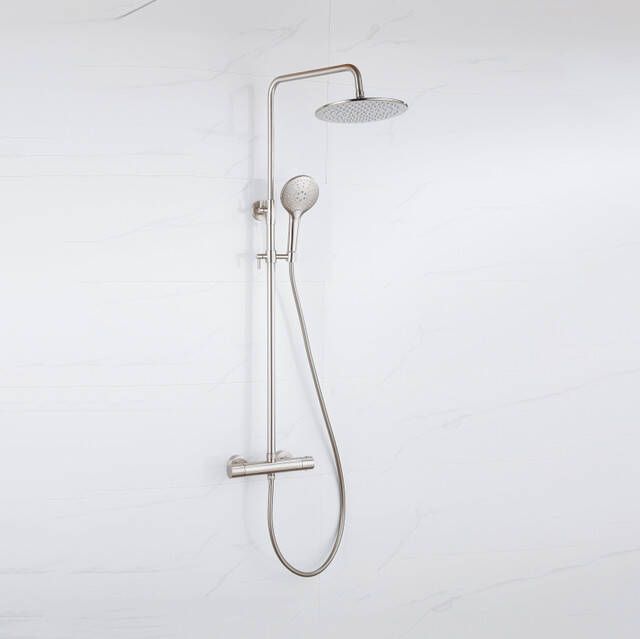 Fortifura Calvi Regendoucheset thermostatisch 30cm hoofddouche gladde slang ronde handdouche Geborsteld RVS PVD SW1159499 SW1139121 SW799447 SW728177