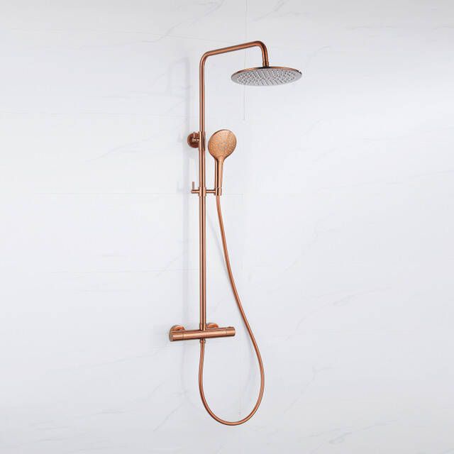 Fortifura Calvi Regendoucheset thermostatisch 30cm hoofddouche gladde slang ronde handdouche Geborsteld koper PVD (Koper) SW1159502 SW1139124 SW970047 SW799407