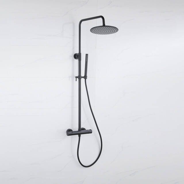 Fortifura Calvi Regendoucheset thermostatisch 30cm hoofddouche gladde slang staaf handdouche mat zwart SW115998 SW1139120 SW706210