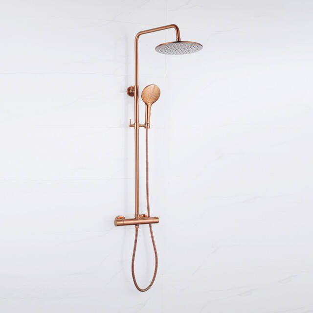 Fortifura Calvi Regendoucheset thermostatisch 30cm hoofddouche metalen slang ronde handdouche Geborsteld koper PVD (Koper) SW1159502 SW1139124 SW970047