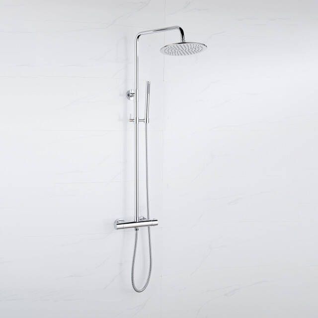 Fortifura Calvi Regendoucheset thermostatisch 30cm hoofddouche metalen slang staaf handdouche chroom SW1159497 SW1139119