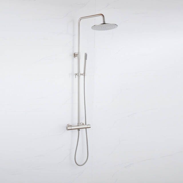 Fortifura Calvi Regendoucheset thermostatisch 30cm hoofddouche metalen slang staaf handdouche Geborsteld RVS PVD SW1159499 SW1139121