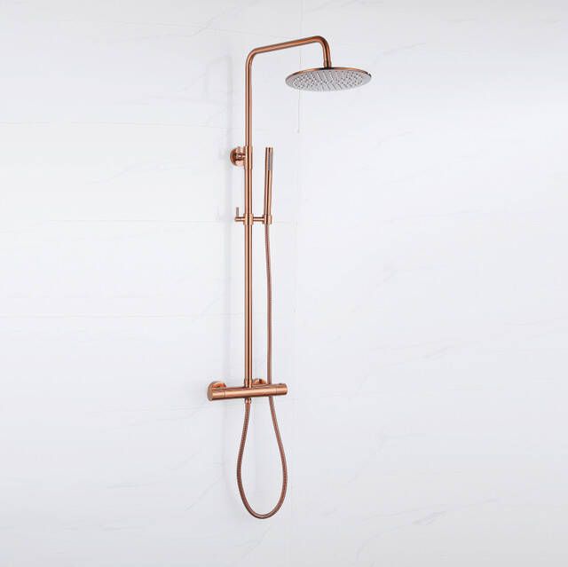 Fortifura Calvi Regendoucheset thermostatisch 30cm hoofddouche metalen slang staaf handdouche Geborsteld koper PVD (Koper) SW1159502 SW1139124
