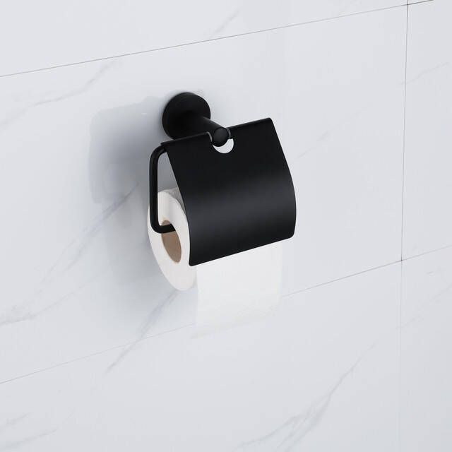 Fortifura Calvi toiletrolhouder met klep mat zwart SW1183143