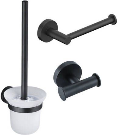 Fortifura Calvi Toiletset 3-delig toiletrolhouder zonder klep toiletborstel handdoekhaak dubbel rond mat zwart SW639936 SW639935 SW1211594