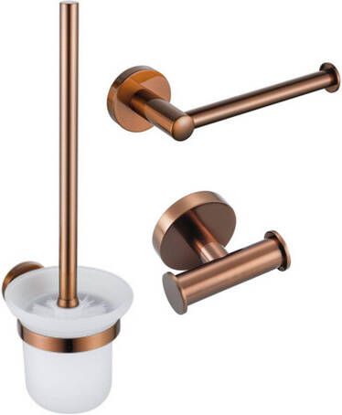 Fortifura Calvi Toiletset 3-delig toiletrolhouder zonder klep toiletborstel handdoekhaak dubbel rond Geborsteld koper PVD (Koper) SW970050 SW970052 SW1211596