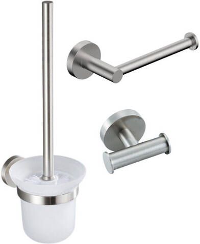 Fortifura Calvi Toiletset 3-delig toiletrolhouder zonder klep toiletborstel handdoekhaak dubbel rond Geborsteld RVS PVD (RVS) SW639930 SW639931 SW1211589