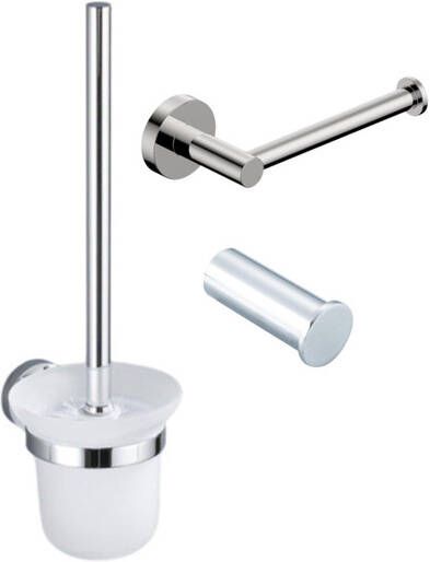 Fortifura Calvi Toiletset 3-delig toiletrolhouder zonder klep toiletborstel handdoekhaak enkel rond Chroom SW639924 SW639926 SW1211590